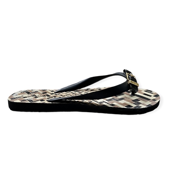 Cole Haan Brown/Tan/Black Patterned Flip Flops w/Signature Bow, sz 8 - Picture 6 of 10
